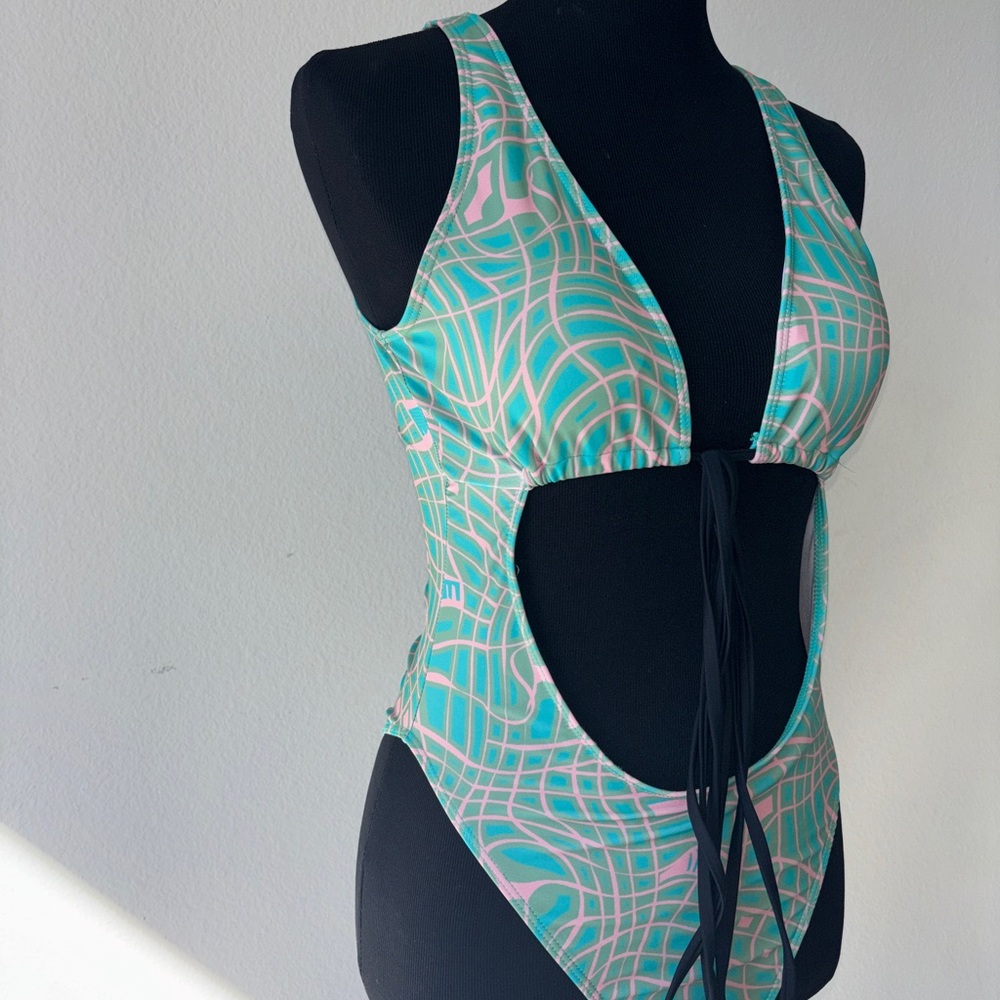 Cutout One-Piece Swimsuit in Mint and Pink - Picture 2 of 4